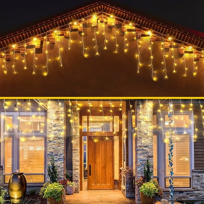 200pcs LED Solar Icicle String Lights Extendable Christmas Curtain String Lights