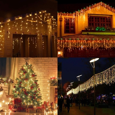 200pcs LED Solar Icicle String Lights Extendable Christmas Curtain String Lights