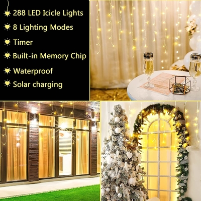 200pcs LED Solar Icicle String Lights Extendable Christmas Curtain String Lights